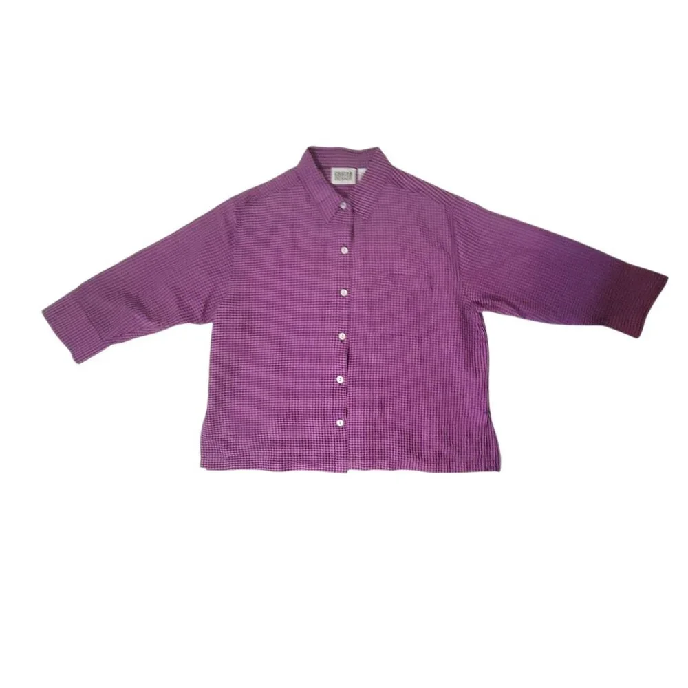Chicos Design Purple Black Checked Gingham100% Silk Button-Up Shirt Sz 1 M - Picture 2 of 16